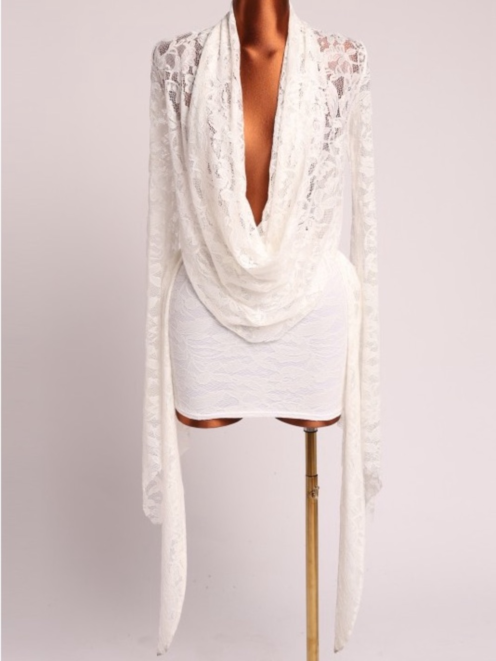 Delicate White Lace Drape Front Mini Dress